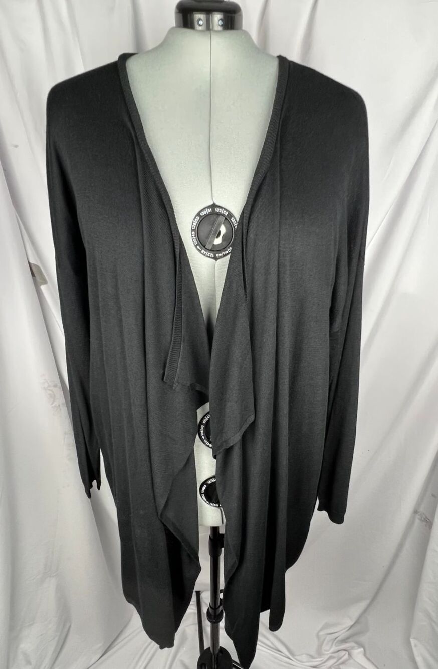 ELLOS Womens 3X 30/32 Black Draped Open Front Cardigan Waterfall Plus Size NEW!